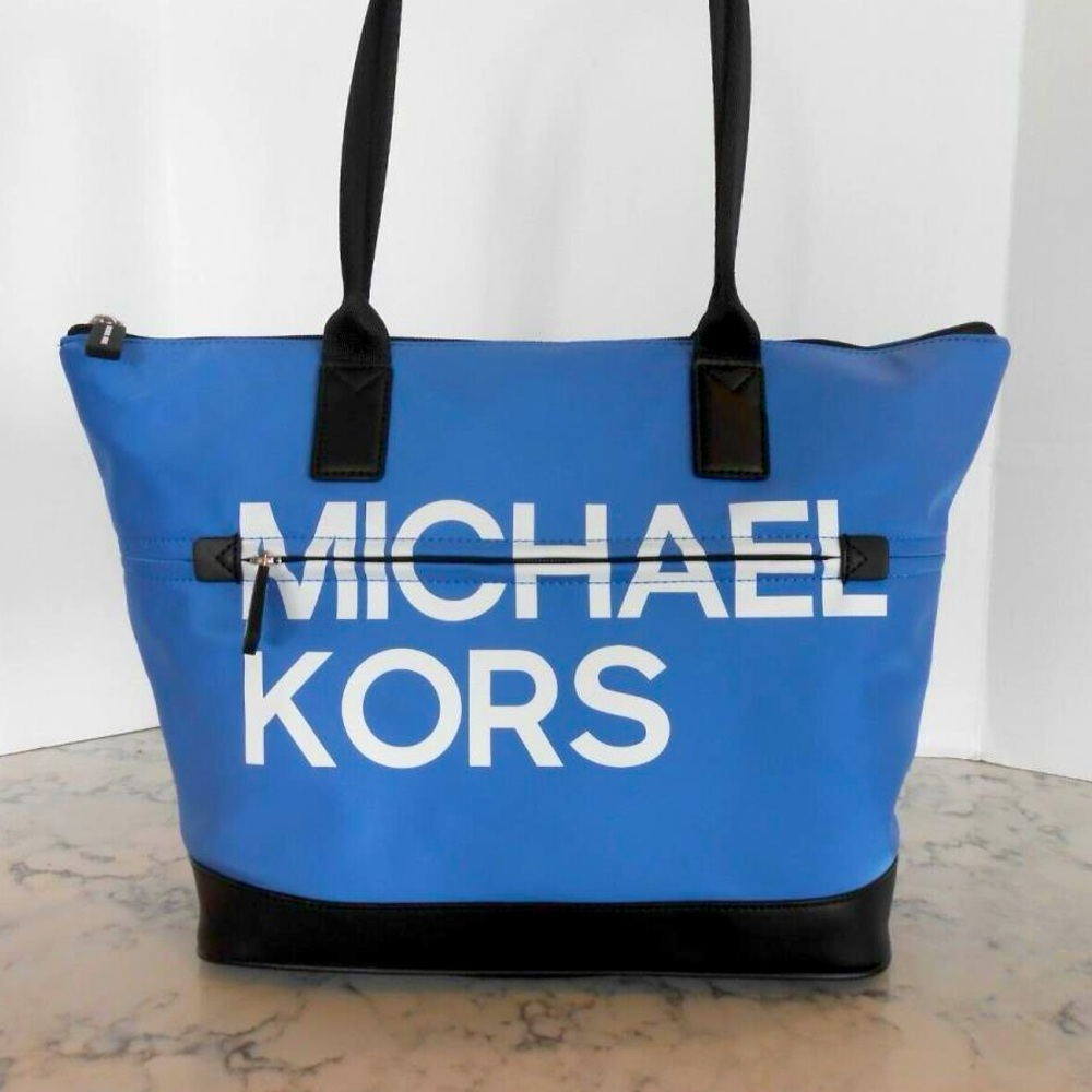 Michael Kors Sport Nylon Large Top Zip Tote Oxford Blue/black